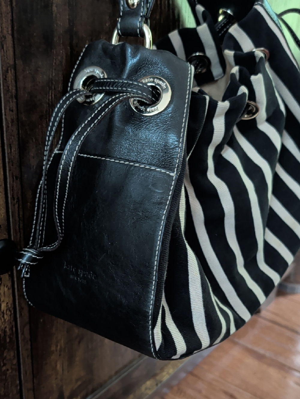 Kate Spade Striped Y2K Shoulder Women's Black & Cream Striped Shoulder Bag - Picture 3 of 9
